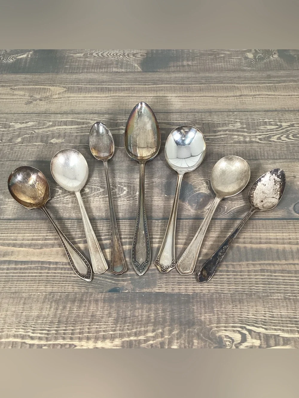 Vintage Silver Plated Spoon Collection, Lot Of 7 Spoons